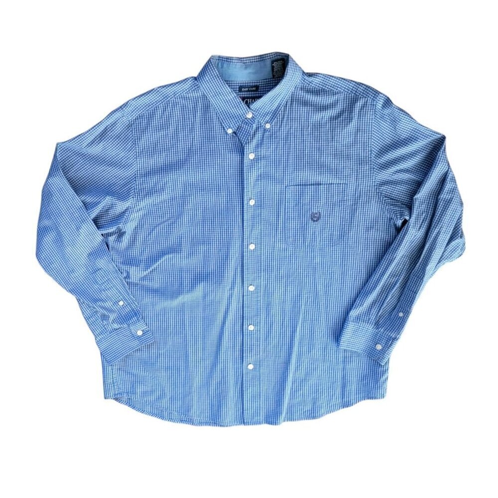 Chaps by Ralph Lauren Blue Plaid Button Down Shirt Casual XL Cotton Polyester